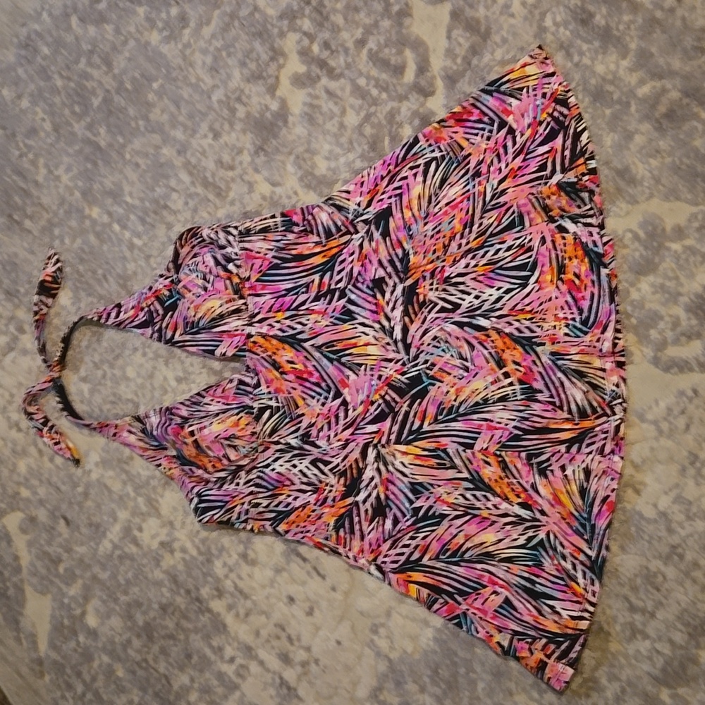 A Shore Fit Swimsuit One Piece Skirt Built-in Panty Blue Floral Black Lined